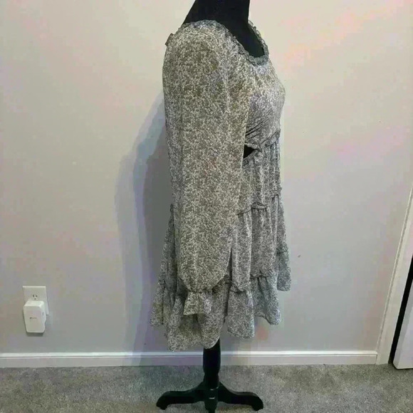 Ditsy Floral Long Sleeve Cut Outs Blue Orange Dress Ruffles Size Small - Picture 4 of 11